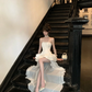 Women Elegant White Strapless Corset High Low Prom Dress Ruffled Train Formal Evening Gown gh9420