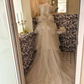 Ivory Spaghetti Strap Waist-Cinched Voluminous Skirt Long Vintage Romantic Dress, Wedding Gown gh7577