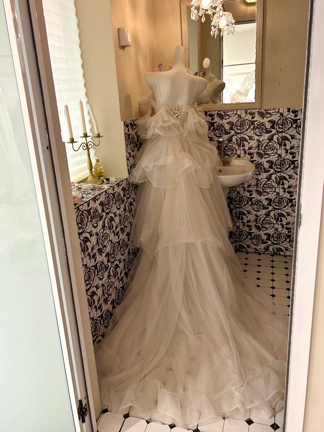 Ivory Spaghetti Strap Waist-Cinched Voluminous Skirt Long Vintage Romantic Dress, Wedding Gown gh7577