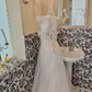 Ivory Strapless Lace Cinched Waist Figure-Flattering Long Romantic Dress, Wedding Gown gh7824