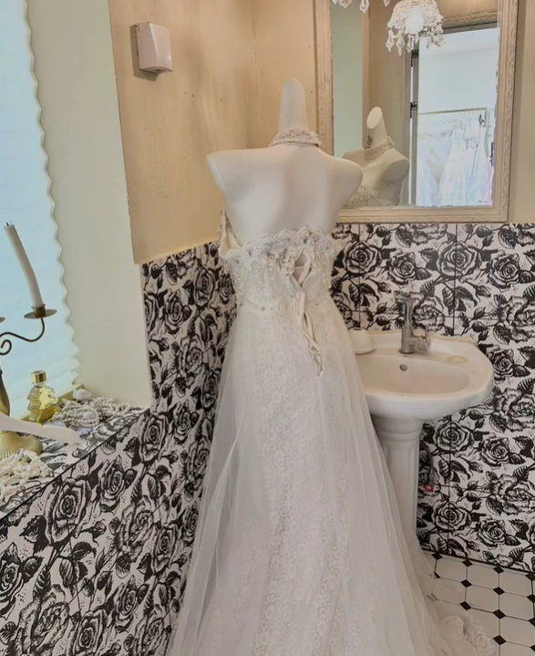 Ivory Strapless Lace Cinched Waist Figure-Flattering Long Romantic Dress, Wedding Gown gh7824
