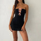 Girlhomeshops-Black and pink bow short satin homecoming dress gh5259