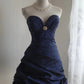 Dark blue irregular pleated short satin homecoming dress a-line princess dress birthday dress gh4376