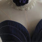 Dark blue irregular pleated short satin homecoming dress a-line princess dress birthday dress gh4376