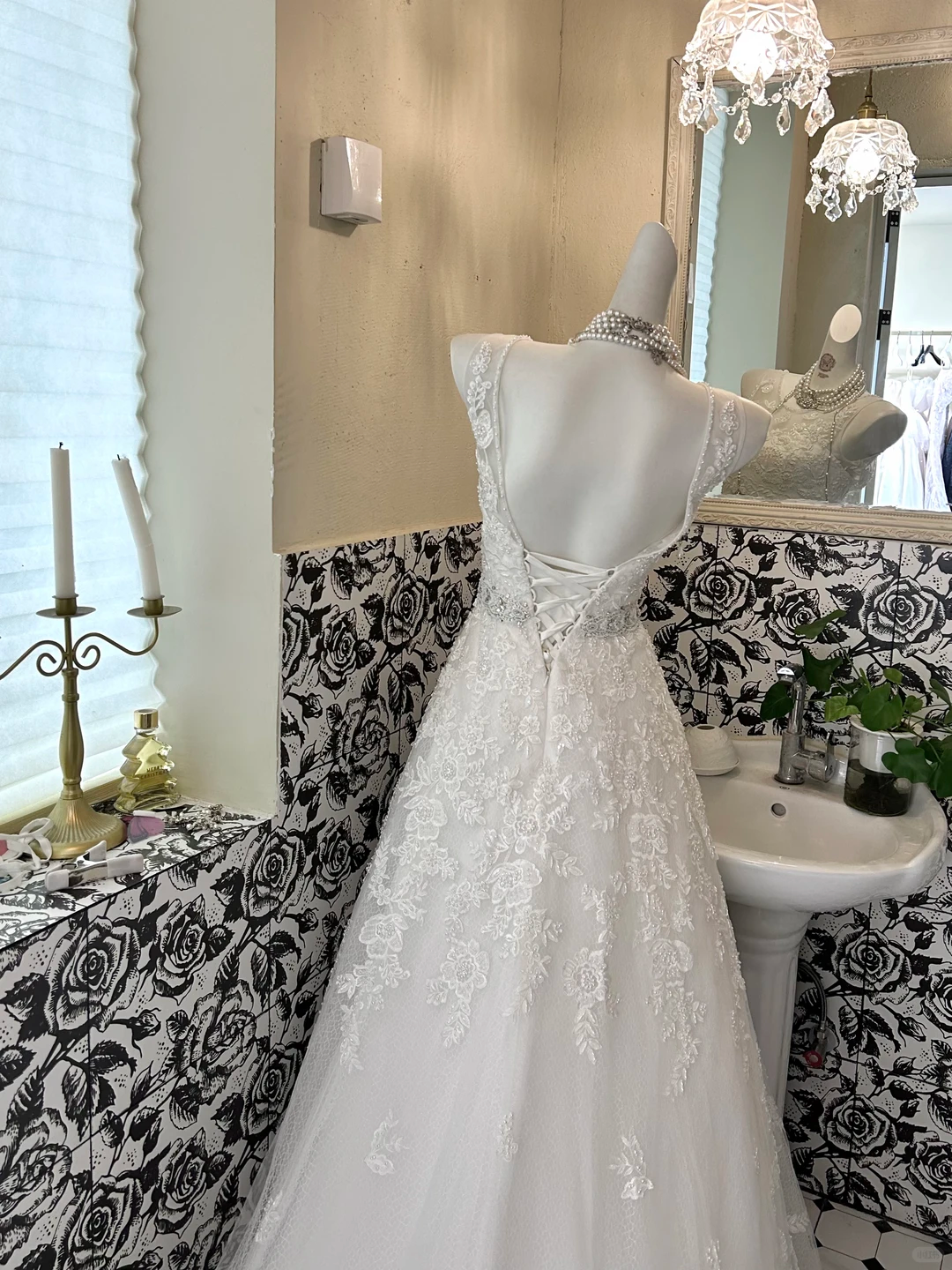 Ivory Sleeveless Waist-Cinched Lace A-Line Long Romantic Dress, Wedding Gown gh7676