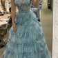 girlhomeshops-Gray/Blue Long Princess Sparkling Sequined Long Tulle Prom Dress Graduation Dress gh5925