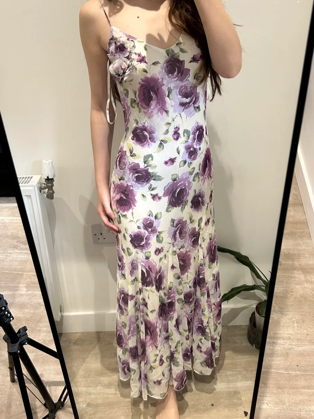 White Base Purple Vintage Print Spaghetti Strap Fitted Waist Slim Sexy Prom Gown, Evening Party Dress gh8449