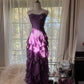 Robe de soirée longue et élégante en mousseline de soie, à volants, violette, romantique, sans manches, pour fête d'anniversaire, gh4270