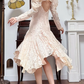 Light Apricot Vintage Lace Prom Gown, V‑Neck, Vintage Puff Long Sleeves, All‑Over Lace Fitted Waist, Irregular Ruffled Midi Mermaid Skirt, Vintage Court Evening Prom Dress gh8751