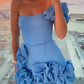 Blue/Black/White Floral Fashion Short Satin Homecoming Dress Birthday Party Dress gh4852