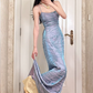 Lavender‑Purple‑Vintage‑Gown Spaghetti‑Strap Square‑Neck All‑Over‑Teal‑Hand‑Beaded‑Ripple‑Pattern Iridescent‑Taffeta‑Fabric Flowy‑A‑Line Floor‑Length‑Evening‑Prom‑Dress gh8830