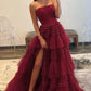 Robe de bal longue en tulle sans bretelles avec volants à plusieurs niveaux gh2676