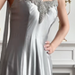 Silver‑Grey Vintage Spaghetti‑Strap Prom Gown, Exquisite Lace Applique At Bust, Lustrous Satin Fabric, Fitted Waist Draped Full A‑Line Long Skirt, Evening Prom Dress gh8811