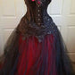 Schwarz Rot Floral Vintage Langes Tüll Ballkleid Abendkleid gh4323