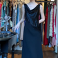 Sleeveless Black Satin Evening Gown Cowl Neck Diagonal Beaded Column Long Prom Dress gh9688