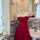 Burgundy Off-the-Shoulder Waist-Cinched Fitted Long Elegant Romantic Dress, Wedding Gown gh7565