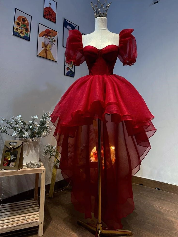 Rot Modisches Einzigartiges Kurz/Lang Kurze Vorderseite Kurze Rückseite Langes Asymmetrisches Homecoming-Kleid Ballkleid Abendkleid gh4193
