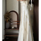 Off‑White Vintage Washed‑Tie‑Dye Slip Gown, Ruffled Overlay Square Neck, Adjustable Tie‑Up Spaghetti Straps, Side Ruched Waist, Sheer Tulle Overlay, High‑Slit Floor‑Length Skirt,  Oil‑Painting Style Photoshoot Elopement Wedding Dress gh8854