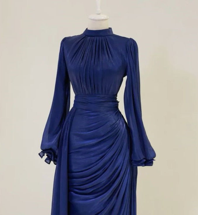 Robe de soirée bordeaux à manches longues, coupe trapèze, robe de bal, gh4317