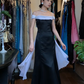 Black White Off Shoulder Long Formal Gown Satin Mermaid Evening Dress gh9645