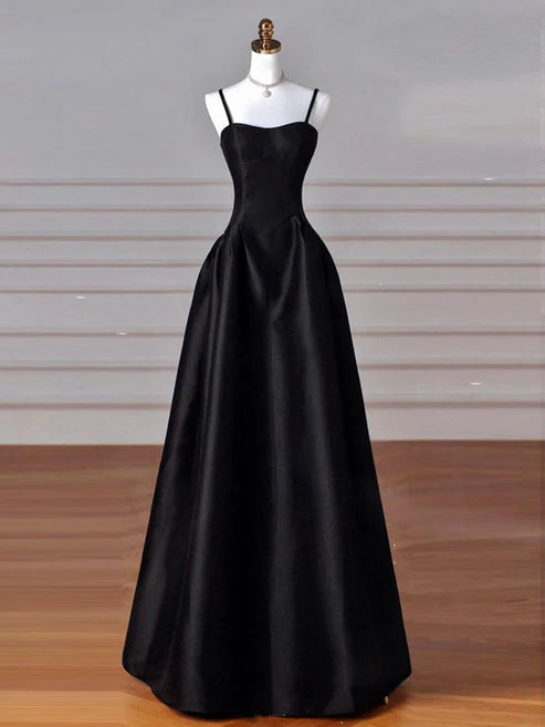 Robe de soirée longue en satin, élégante et simple, noire, rouge et bleu marine, coupe trapèze, robe de bal, gh3573