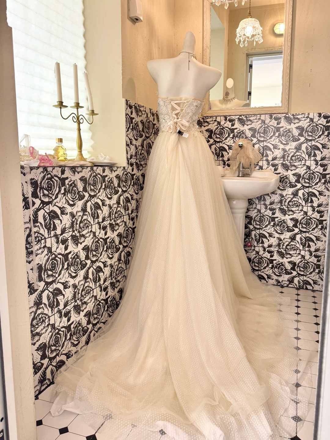Ivory Strapless Embroidered Waist-Cinched Full Flared Skirt Long Romantic Dress, Wedding Gown gh7763