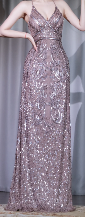 ✨Girlhomeshops-Spaghetti Strap Dusty Pink Long Sequin Formal Party Dress gh9995