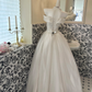 Ivory Off-the-Shoulder Waist-Cinched Voluminous Princess Full Skirt Long Romantic Dress, Wedding Gown gh7689