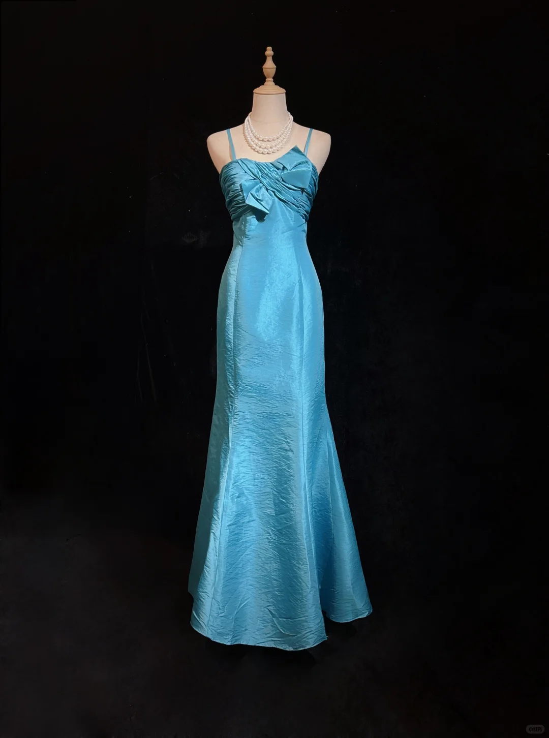 ✨Girlhomeshops-Lake Blue Spaghetti Strap Satin Mermaid Gown 3D Bow gh10140