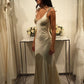 Ivory Long Satin Rhinestone Embellished Ball Gown Evening Dress Bridal Wedding Dress gh3032