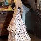 Strapless Pink Polka Dot Prom Dress Big Black Bow Satin Tiered Cake Skirt Vintage Evening Gown gh9830