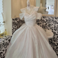 Ivory Off-the-Shoulder Waist-Cinched Voluminous Shimmer Skirt Long Romantic Dress, Wedding Gown gh7735
