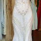 White Beaded Rhinestone Mermaid Prom Dress Spaghetti Straps V Neck Chiffon Long Evening Gown gh9838