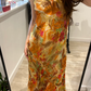 Yellow Vintage Floral Print Spaghetti Strap Fitted Waist Slim Prom & Evening Party Dress gh8454