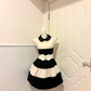 Black‑White Striped Sleeveless Short Cocktail Dress, Peter Pan Collar Rhinestone Homecoming Gown With Bow Sash A‑Line Skirt gh9170
