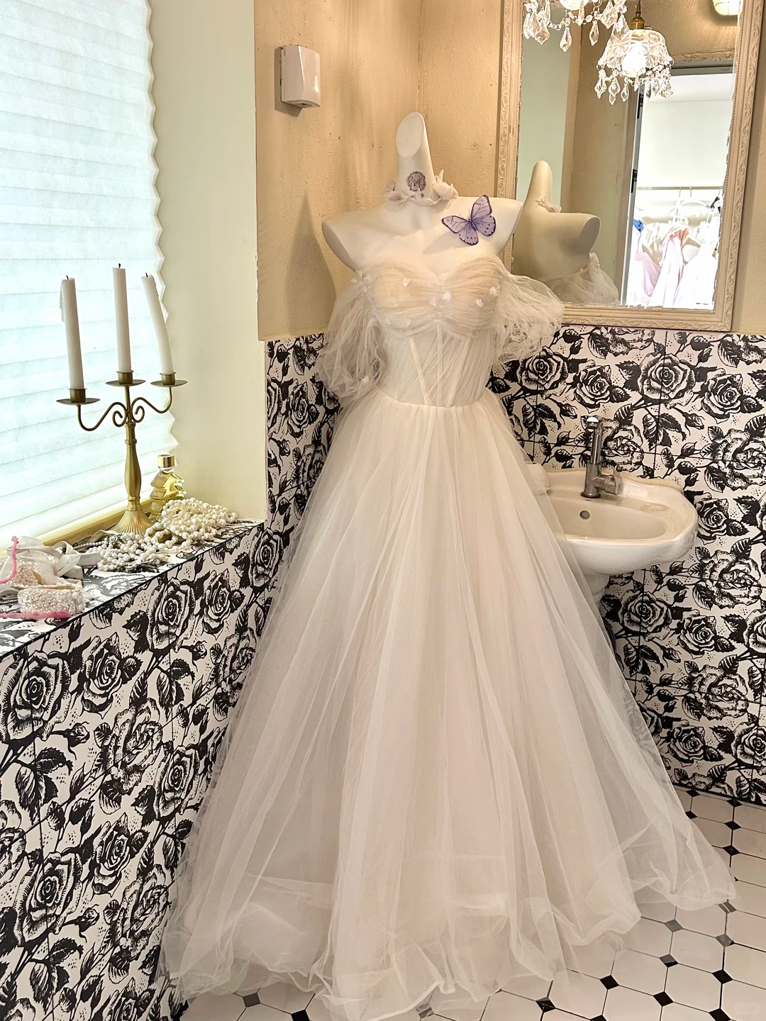 Ivory Off-the-Shoulder Waist-Cinched Full Flared Skirt Long Romantic Dress, Wedding Gown gh7754