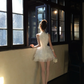 White Halter Homecoming Dress Ruffled Mini Prom Gown gh9414