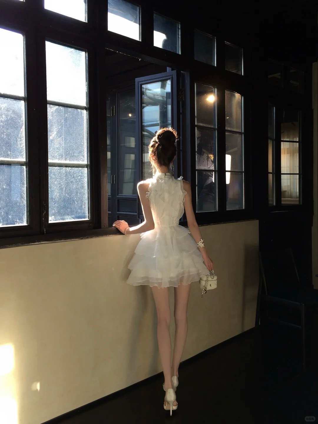 White Halter Homecoming Dress Ruffled Mini Prom Gown gh9414