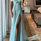 girlhomeshops-Blue Elegant Long Chiffon Bridesmaid Dress Wedding Guest Party Dress gh5948