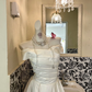 White Satin Off-the-Shoulder Waist-Cinched Long Elegant Romantic Dress, Wedding Gown gh7579