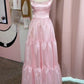 Pink Fashion Elegant Shiny A-line Spaghetti Strap Long satin Lace Ball Gown,Evening Dress,Party Dress gh3517