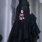 ✨Girlhomeshops-Black Floral Embroidered Mermaid Evening Gown Spaghetti Strap Ruffle Tulle gh10123