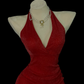 Wine‑Red Sparkly Mermaid Evening Gown, Halter Deep‑V Neck Backless Design, Ruched Waist Detail, Side Tiered Ruffle Trim, Fitted Mermaid Floor‑Length Skirt, Retro Formal Prom Photoshoot Party Dress gh8867