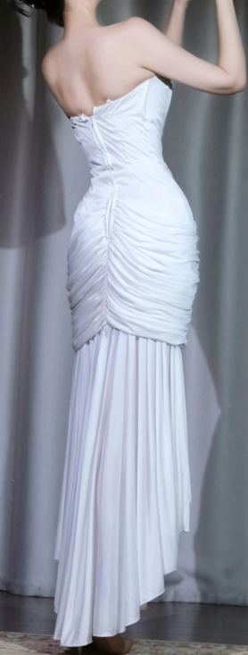 ✨Girlhomeshops-White Strapless High Low Prom Dress, Beaded Chiffon Formal Gown gh9917