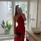 Rote Hosenträger stilvolle schlanke elegante lange Satin Ballkleid Abendkleid gh3105