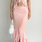 Robe longue en mousseline de soie à volants, motif floral bleu/rose, tenue de soirée, de voyage, de vacances, deux pièces, gh4770