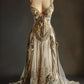 Golden Gorgeous Retro Fashion Elegant Floral Appliqué Exquisite Lace A-Line Long Tulle Floor-length Tail Evening Gown Prom Dress Wedding Dress gh3695