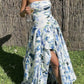 girlhomeshops-Blue And White Floral Long Satin Chiffon Ball Gown Graduation Dress gh5927