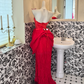 Red Strapless Waist-Cinched Fitted Elegant Vintage Romantic Gown gh7555