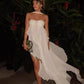 Robe de soirée en mousseline de soie blanche, couleur pure, jeune, élégante, douce, longue, à volants, irrégulière, pour bord de mer, plage, vacances, robe de soirée, robe de bal, gh3538